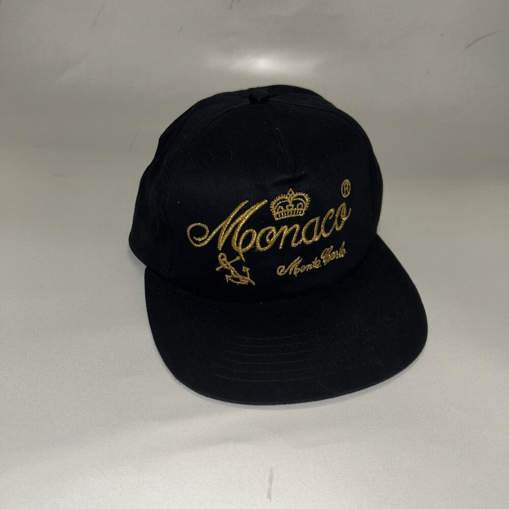 Rare VTG 80'S MONACO MONTE CARLO YACHT CLUB BLK GOLD SNAPBACK HAT Formula One